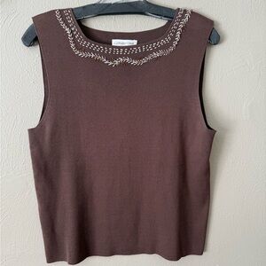 Coldwater Creek Brown Silk Cotton Beaded Embroidered Women’s Soft Knit Tank Top
